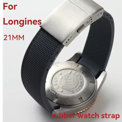 21MM Rubber Watch Strap for Longines Conquest Collection - Soft Elastic Replacement Band