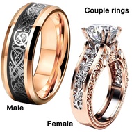 Fashion Couple Rings Women Golden Inlay White Crystal CZ Rings Set Golden Dragon Grain Stainless Ste