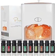 Pure Daily Care Himalayan Pink Salt Diffuser &amp; 10 Essential Oils – 2-in-1 Therapeutic Device - Aromatherapy &amp; Ionic Himalayan Salt Therapy – 400ml Ultrasonic Vaporizer and Ionizer (White)