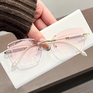 Chic Framless Cutting Reading Glasses Women Big Frame Cat Eyes Presbyopia Eyeglasses With Diopter +1