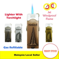 Premium Metal Body Gas Lighter With LED Torchlight Windproof Jet Flame Lighter Pemetik Api Tajam Bad