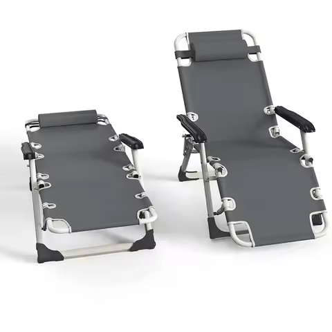 Outdoor Adjustable Reclining Folding Beach Sunbed Lounger Chair Garden Chair Deck Installation-Free 