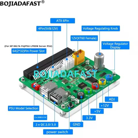 HP DELTA FUJITSU LITEON Server Power Supply PSU 64Pin Connector Breakout Board With 4 x USB 2.0 Mole