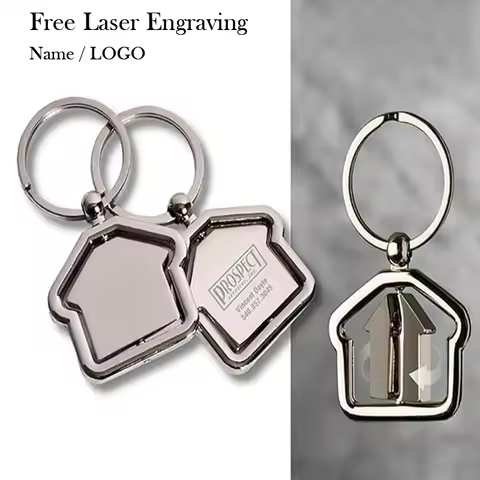 Free Engraving House KeyChain Engraved Logo And QR code Personalized Anniversary Gifts Keyring For W