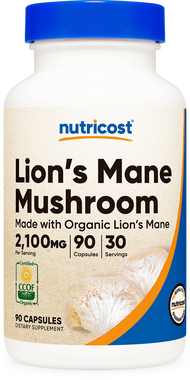 Nutricost Organic Lions Mane Mushroom 90 Vegan Capsules 2100mg lion mane