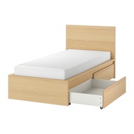 MALM 高床框附2收納盒, 實木貼皮, 染白橡木/luröy, 90x200 公分