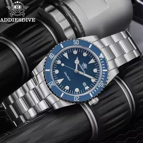 ADDIESDIVE 39mm Men Quartz Watch K1 Bubble Glass Ceramic Bezel Luminous Sport Watches 200m Waterproo