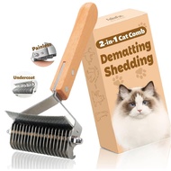 FelineFun Cat Brush for Dematting & Deshedding, 2 in 1 Undercoat Rake, Efficiently Remove Loose Hair