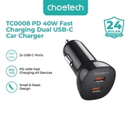 Choetech TC0008 Car Charger PD 40W QC 3.0 Dual USB Type C Fast Charging 20W iPhone 13 12 11pro max A