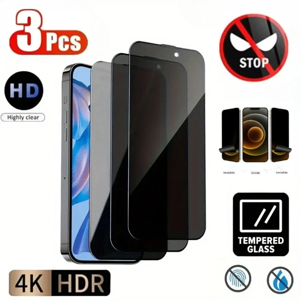 3Pcs Anti Spy Tempered Glass Film for iPhone 15 16 14 13 Pro Max 16E Screen Protector for iPhone 13