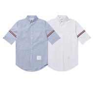 ❤❀ [Ready Stock] ❤ THOM BROWNE Fashion Arm Webbing Bars Short sleeve Casual Cotton Couple Shirt Unisex