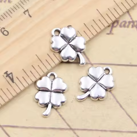 30pcs Charms Lucky Clover Irish Four Leaf 15x11mm Tibetan Silver Color Pendants Antique Jewelry Maki
