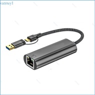 VAT1 USB+Type C to Ethernet Adapter Networking Adapter 2 5Gbps Gigabit USB C to RJ45 Ethernet Conver