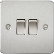 Knightsbridge Flat Plate 10AX 2G 2-way switch - brushed chrome