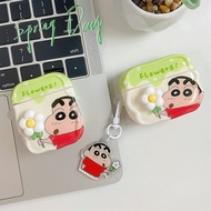 For Airpods 4 3 Pro 2 1 3D Flower Decor Crayon Shin-chan Pattern TPU Soft Bluetooth Earphone Case wi