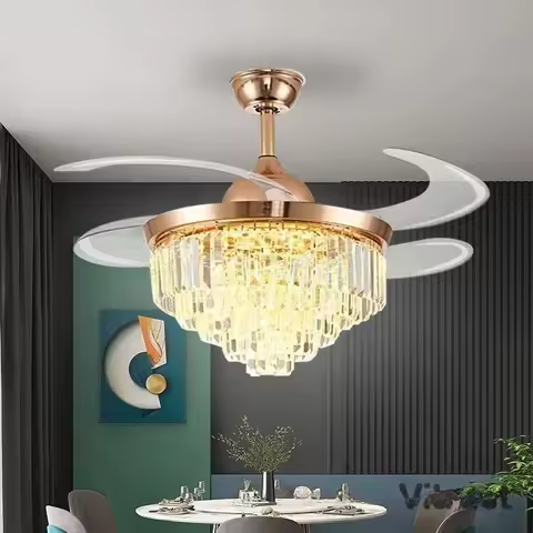 K9 Crystal Ceiling Fan Light High Speed Hidden Blades for Large Room High Velocity Retractable Fan B
