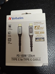 全新 未開封 港行 Verbatim PD 100W 120cm Type C to Type C 充電線 快充 快速 現貨