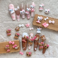 5/50pcs Cartoon cute 3D girly pink KT cat nail accessories / Hello Kitty Heart Shaped Bow Tie Nail D