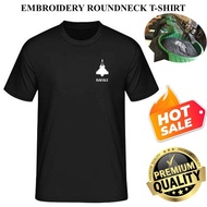 EMBROIDERY SULAM DASSAULT RAFALE FIGHTER JET SILHOUETTE ROUNDNECK MICROFIBER AND COTTON BLACK T-SHIR