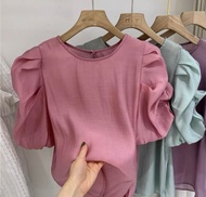 Áo Sơ Mi trung niên nữ U30 U40 U50Áo Nữ Cổ Tròn Tay Phồng Thanh Lịch HT_ Thời Trang Trung Niên