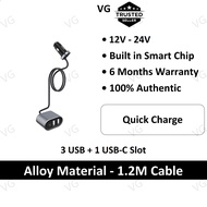 [100% ORIGINAL XO] XO CC23 USB Car Charger with 1.2m cable 3x USB 1x PD Port