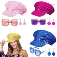 【SUIT*】 Disco Costume Outfits 60s 70s 80s Disco Accessories Sequins Caps  Earrings Sunglasses for Ha