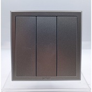 SIMON E3 GREY TRIPLE 3 GANG 2 WAY HOTEL SWITCH