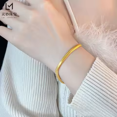 Unisex Luxury Flat Snake Bone Bracelet 24K Gold AU999 - Universal style, smooth chain, AU999 quality