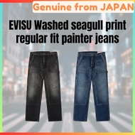 EVISU Washed Seagull Print Regular Fit Painter Jeans Japanese Streetwear Men Utility Denim Pants