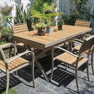 Combination Table Chair Sunscreen Aluminum Table Chair Table Chair Courtyard Villa Plastic Wood Set 