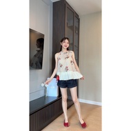 BD24-185 Red Flower Cream Shirt Goji berry top