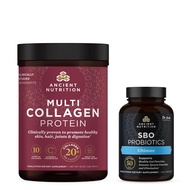 Ancient Nutrition SBO Ultimate Probiotics Capsules, 60 Count + Multi Collagen Protein Powder, Unflav