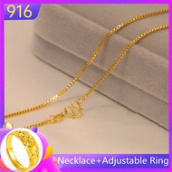 Jewellery Rantai Leher Viral Emas 916 Lelong Kalung Emas 916 Necklace+Adjustable Ring Gold Necklac