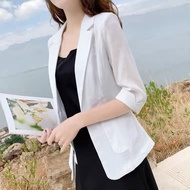Plus size ready stock blazer for women Office coat thin suit jacket casual short three-quarter sleeve blazer