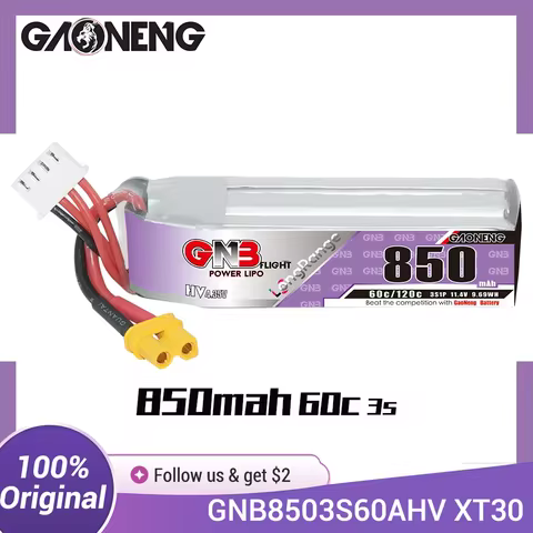 GAONENG GNB 850mAh 3S 11.4V 60C LiPo Battery Long Range XT30 For Beta75X Alpha A75 Cine Whoop Mini M