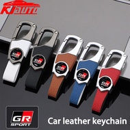 Car Keychain Leather Key Fob Holder with Hidden Mini Knife Metal Key Ring Hook For Toyota GR Sport A