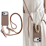 Crossbody Lanyard Marble Acrylic Chain Soft Phone Case iPhone 15 16 17 Pro Max Air 16Plus Matte Long