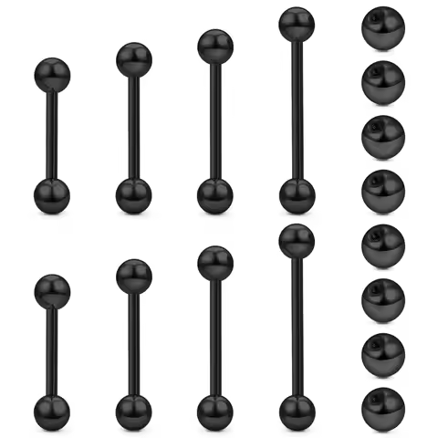 14G 16G Nipple Tongue Rings Stainless Steel Barbells Piercing Jewelry Silvery Black Golden 12mm-18mm