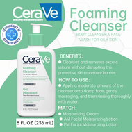 CERAVE Foaming Cleanser เซราวี โฟมล้างหน้า โฟมล้างหน้ารักษาสมด สำหรับผิวมัน ผสม เป็นสิวง่าย 236ml.