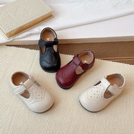 New Spring Autumn Kids Leather Shoes T-strap Girls School Flat Shoes Hollow-out Outdoor School Child