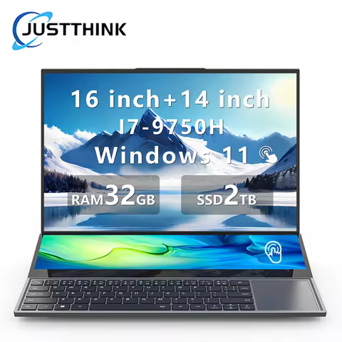 Laptops Intel Core I7-9750H Windows11 Notebook Double Screen Touch 16 Inch+ 14 Inch 16GB+1T gaming l