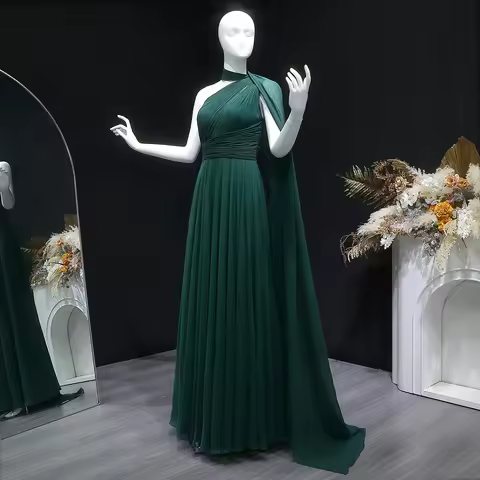 Sharon Said Elegant Emerald Green One Shoulder Evening Dress Pleated Chiffon Formal Occasion Party G