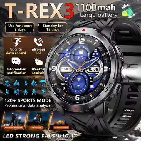 Smart Watch LED Flashlight Outdoor KT88 Compass BT Calling Men Multi-Sports Fitness Tracker 1100Mah 