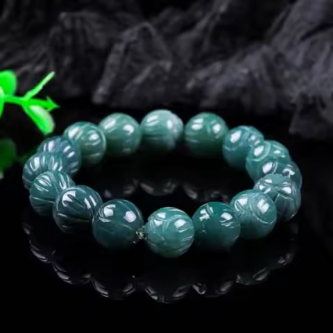 Natural Emerald Burmese Emerald Jade Blue Water Lotus Beads Bracelet Jadeite Hand Woven Amulets Fash