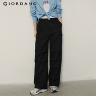 GIORDANO WOMEN 【Korea Collection】Women's Cotton Nylon Pleated Knee Cargo Pants 05415555 Cargo Pants 