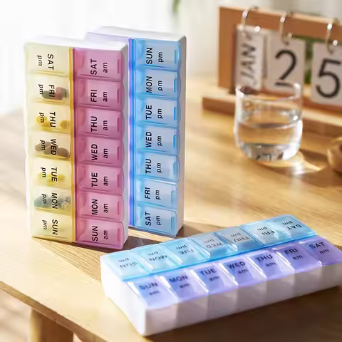 7 Days a Week Pill Organizer Morning & Night Pill Holder Travel Medicine Storage Box Splitter for Ea