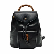 GUCCI黑色牛皮竹節竹節包雙肩包金色五金