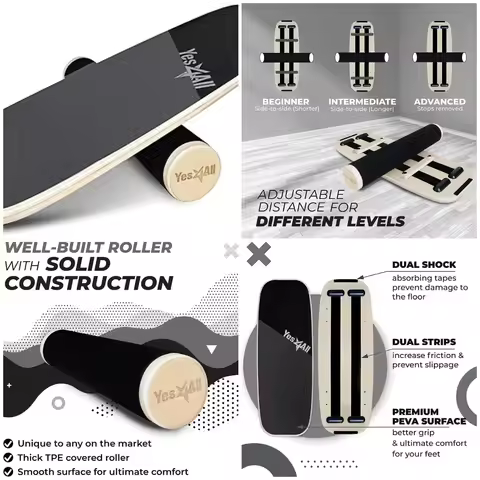 Balance Board Sports Trainer, Surf Trainer Board With Adjustable Stoppers, Improve Core Strength and