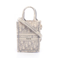 【二手】迪奧 Book Tote 手提包，垂直包，迷你手機包，兩用，灰色/象牙色帆布斜紋 Book Tote 直式包