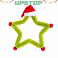 UPSTOPBO Christmas Tree Topper, Fuzzy Grinch Star with Hat Star Tree Topper, Decorative Creative Han